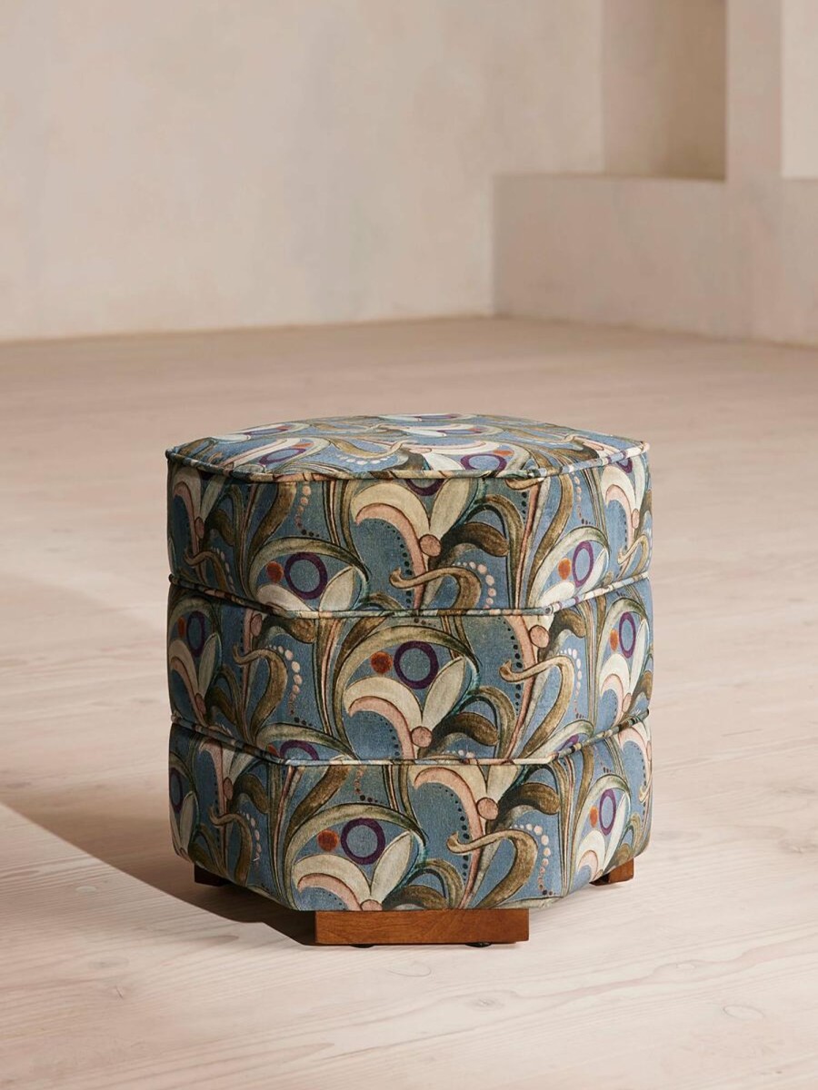 Furniture Soho Home | Lyla Footstool, Obie Printed Velvet, Multi