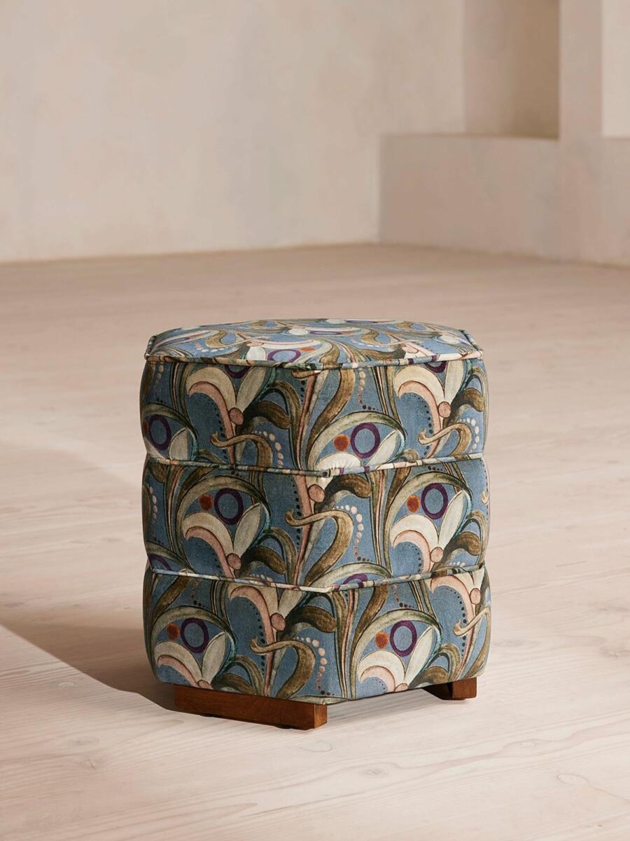 Furniture Soho Home | Lyla Footstool, Obie Printed Velvet, Multi