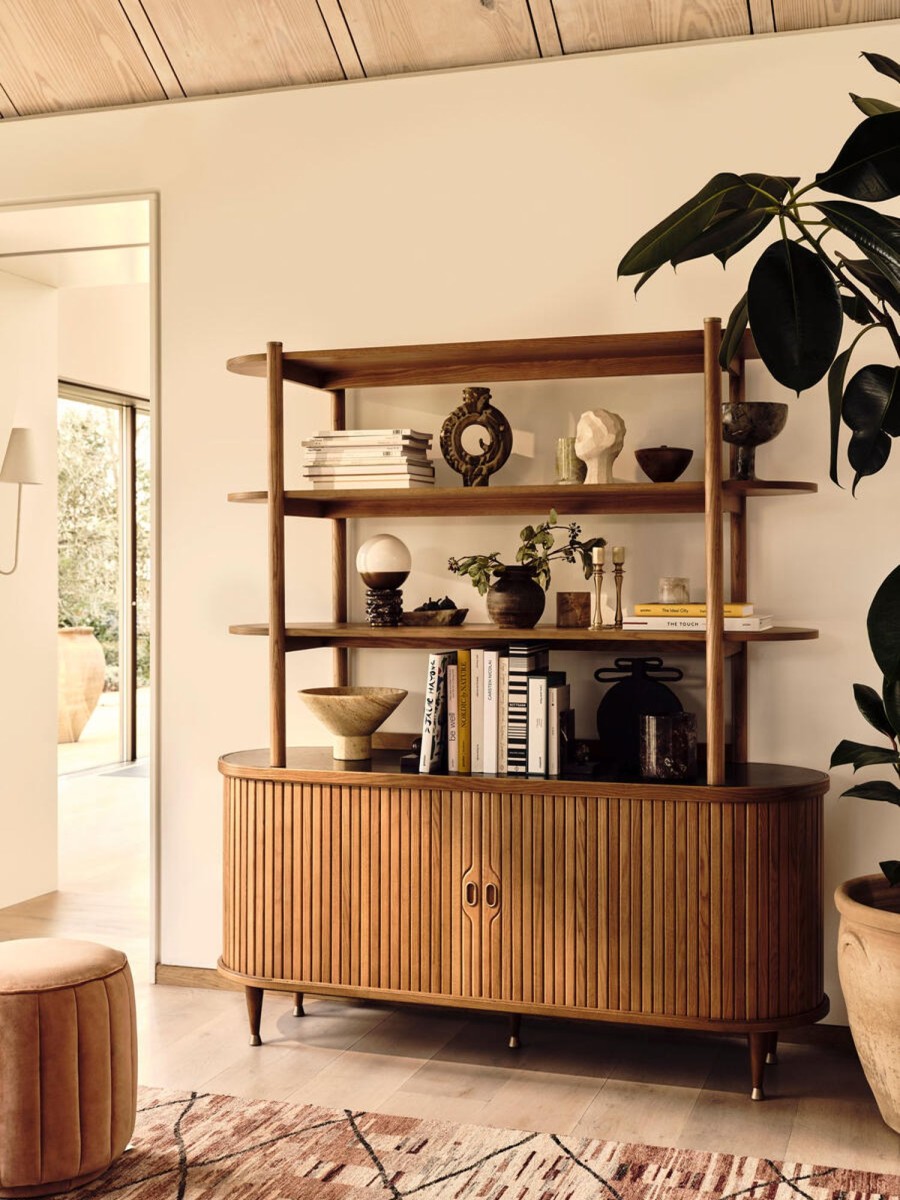 Furniture Soho Home | Nora Tambour Shelving Unit, Black Marquina Marble