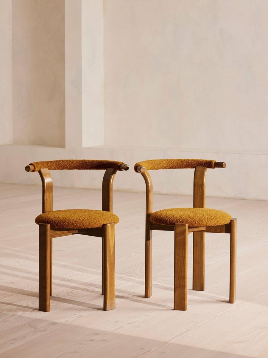 Furniture Soho Home | Pair Of Zita Dining Chairs, Boucle Mustard