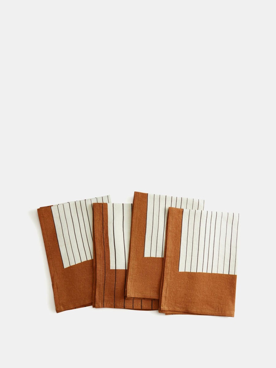 Textiles Soho Home | Morin Linen Placemats, Set Of Four Rust