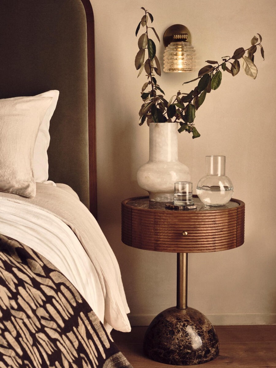 Furniture Soho Home | Filip Bedside Table, Dark Emperador Marble