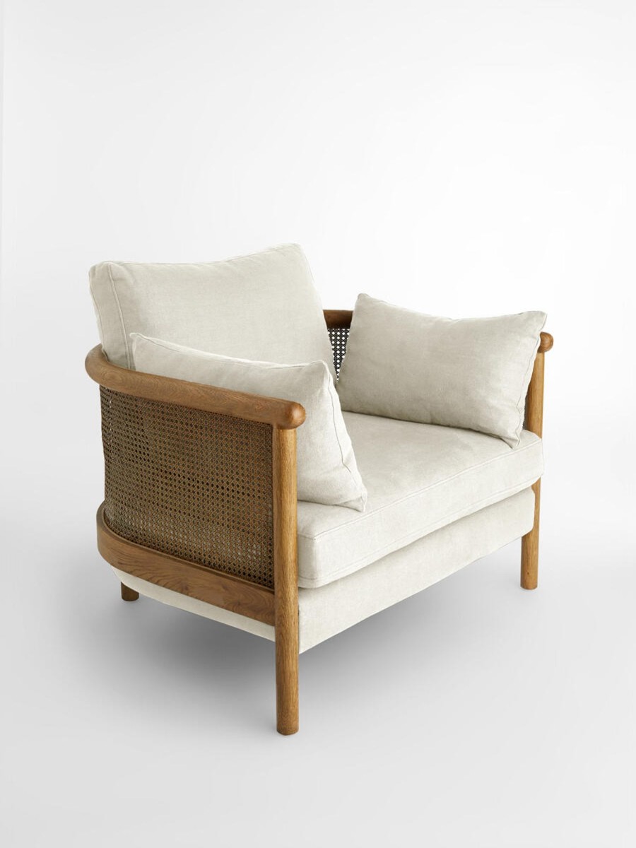 Furniture Soho Home | Sydney Cane Armchair, Washed Linen Flax