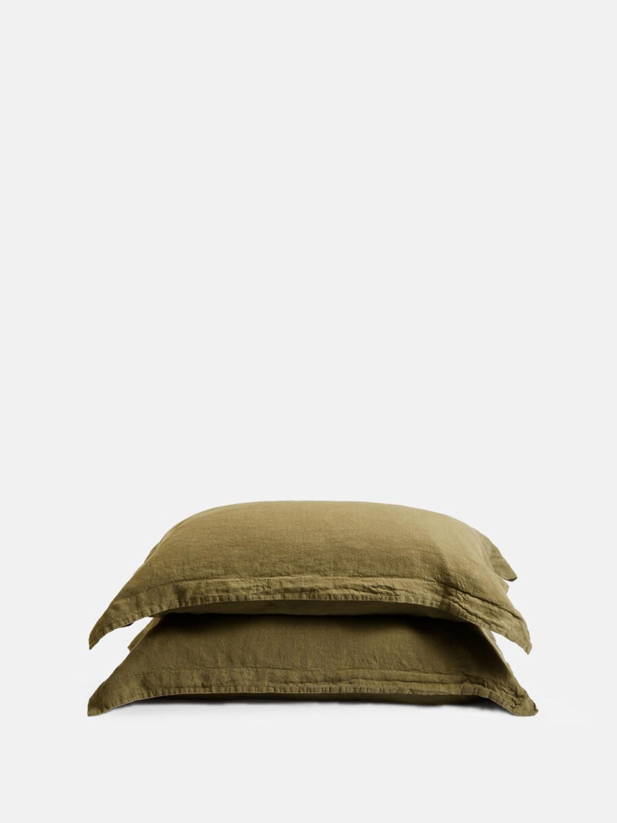 Textiles Soho Home | Luna Linen Oxford Pillowcase, Set Of Two Olive