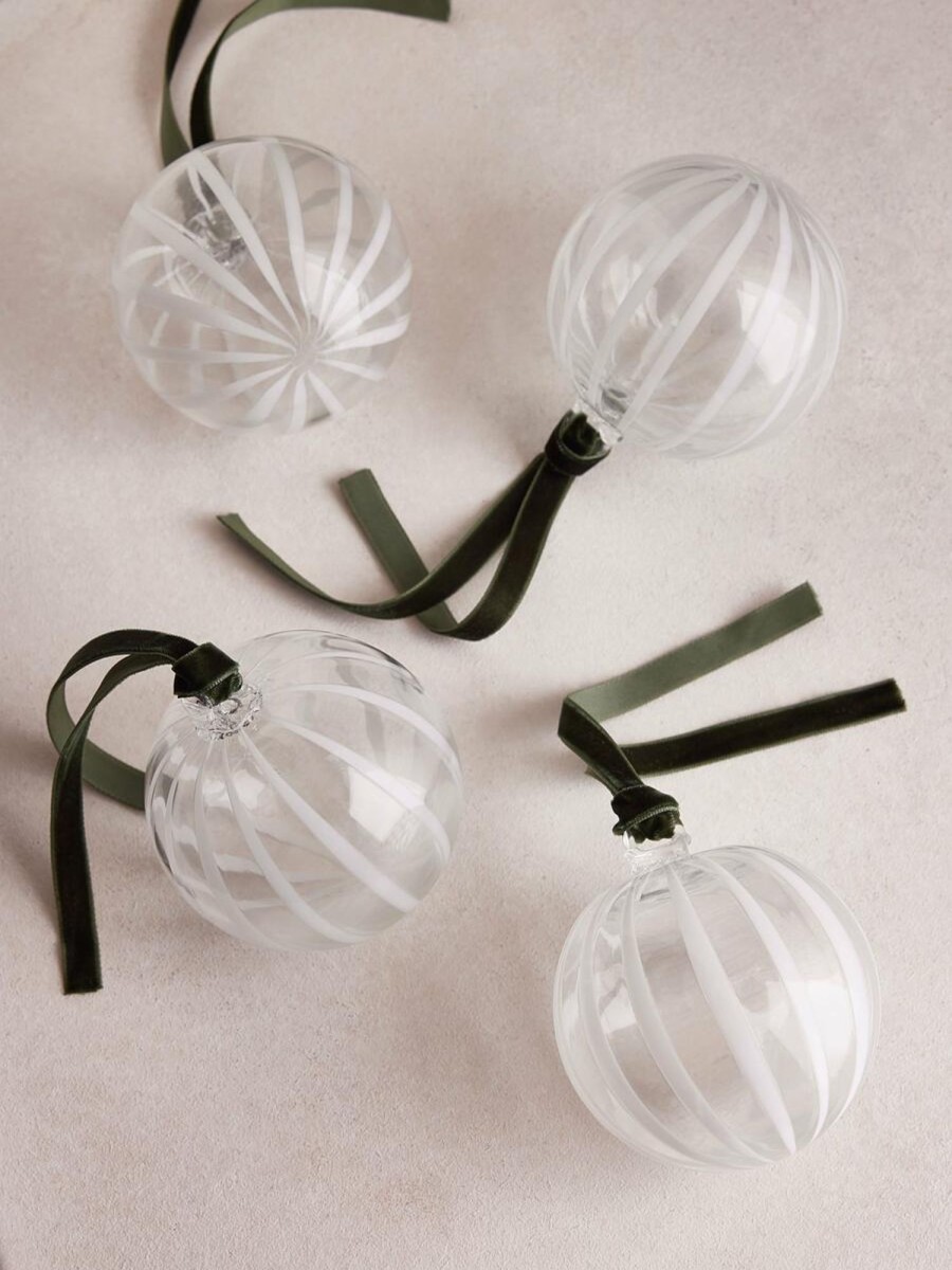 Decor Soho Home | Robyn Baubles, White Stripe, Set Of Four