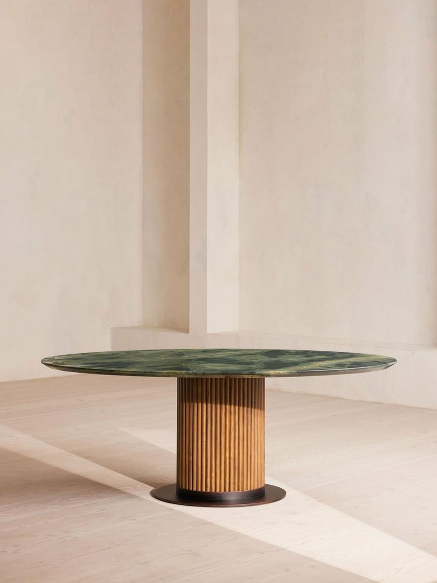 Furniture Soho Home | Murcell Oval Dining Table, Brazilian Green Marble, Prominent