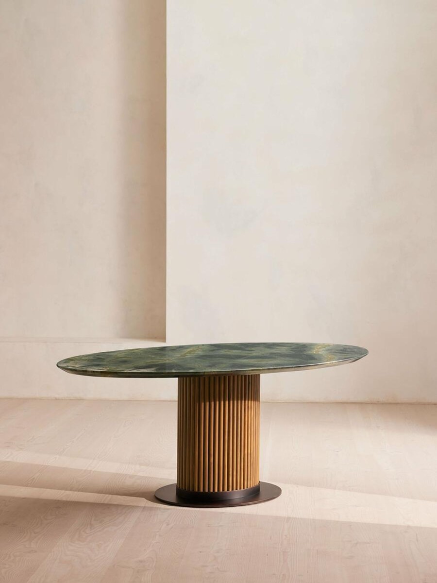 Furniture Soho Home | Murcell Oval Dining Table, Brazilian Green Marble, Prominent