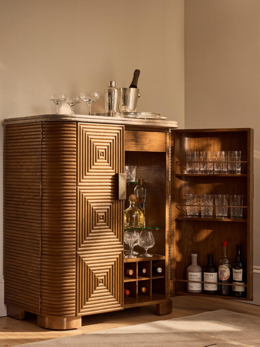 Furniture Soho Home | Kingsley Bar Cabinet, Grey Emperador Marble