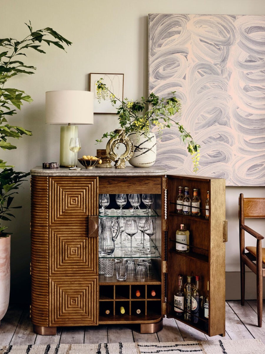 Furniture Soho Home | Kingsley Bar Cabinet, Grey Emperador Marble