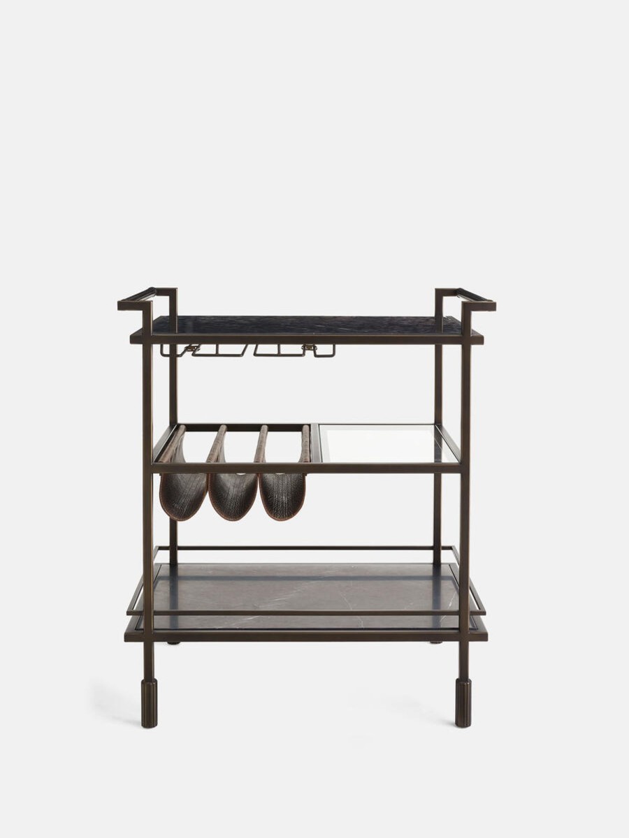 Furniture Soho Home | Portnall Bar Cart, Black Marquina Marble