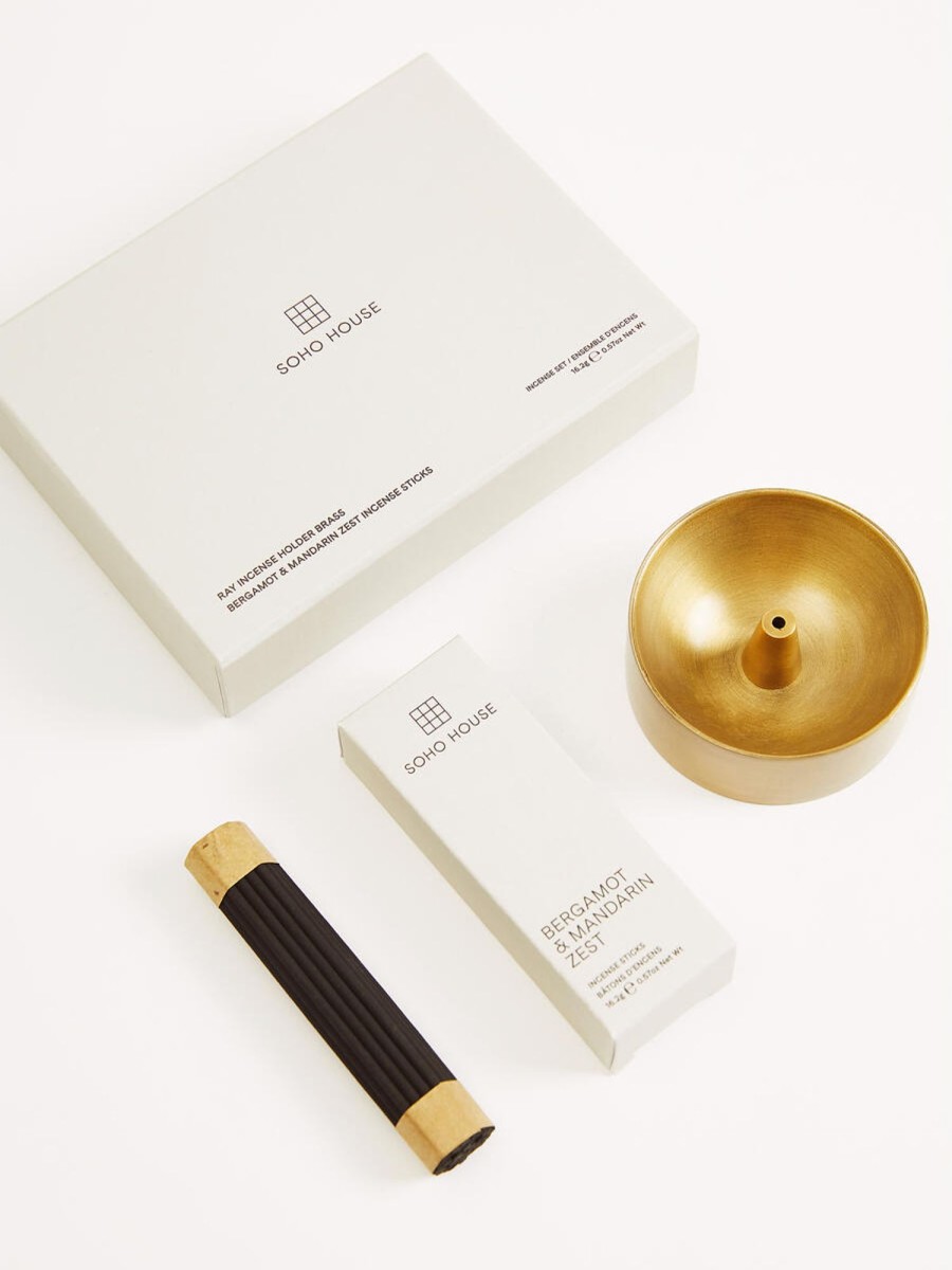 Home Fragrance Soho Home | Bergamot & Mandarin Zest Ray Brass Incense Holder