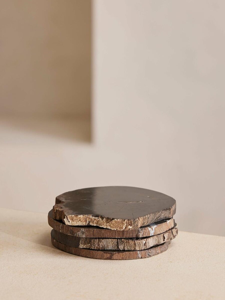 Dining Soho Home | Balfern Petrified Wood Coasters, Set Of Four, Black